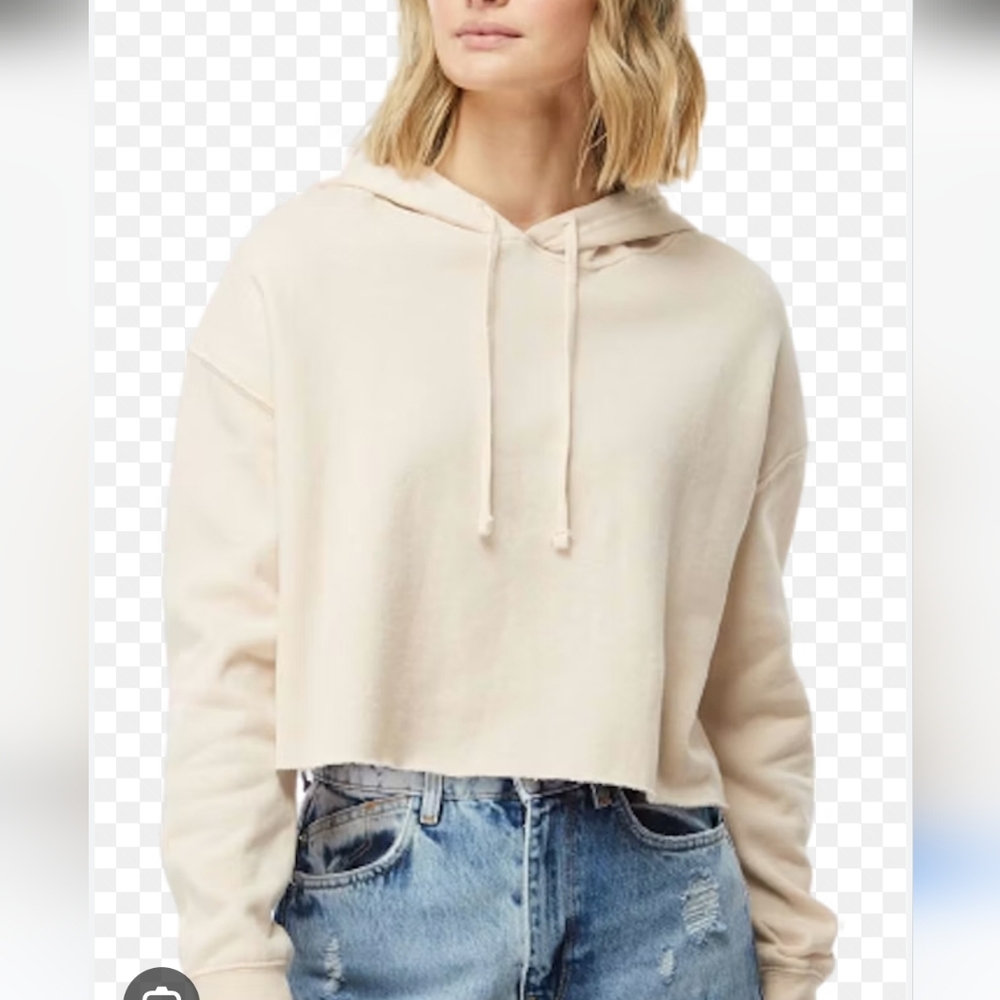 TNA Cozy Fleece Boyfriend Cropped Hoodie Sweatshirt Pale Yellow Sz S